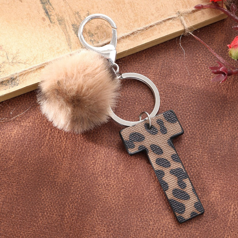 Wholesale Western Cowboy Style Leopard Print Oil Edge Letter Leather Keychains
